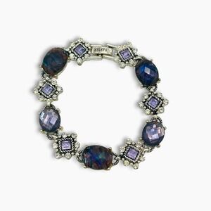 Napier Silver Tone Purple Crystal Abalone Style Link Bracelet Vintage 7.5 Inch